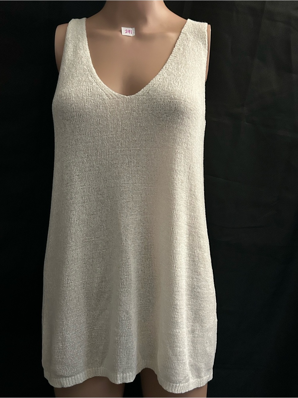 Women’s Sleeveless V-Neck Knit Tunic Tank Top in Ivory LG